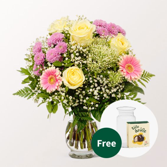 Flower Bouquet Blumenfreude with Halloren Balls & vase