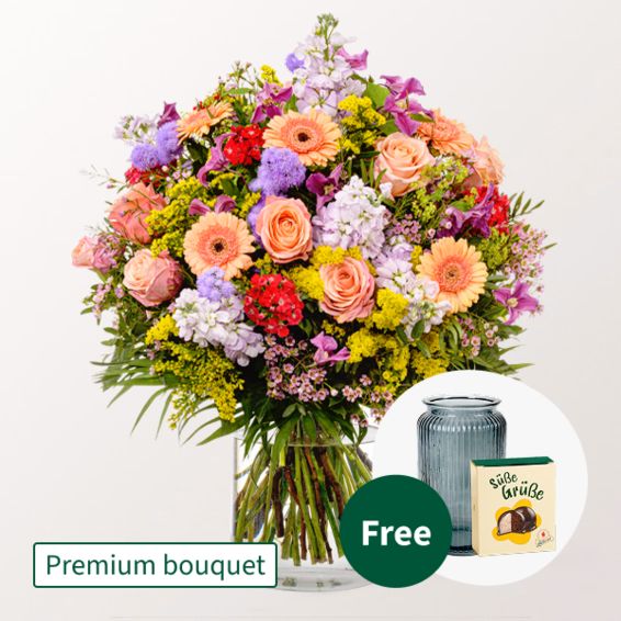 Premium Bouquet BlÃ¼tensensation with Premium Vase & Halloren Balls