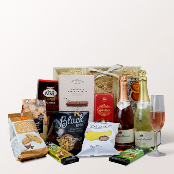 Gift basket champagne and nibbles