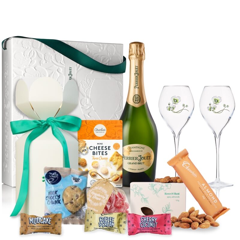 Perrier-Jouet Champagne, Flutes and Gourmet Gift Box