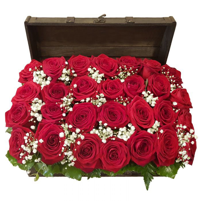 24 Red Roses In A Charming Chest