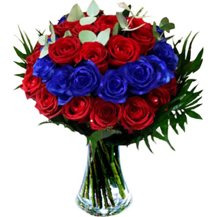 Blue And Red Roses Bouquet