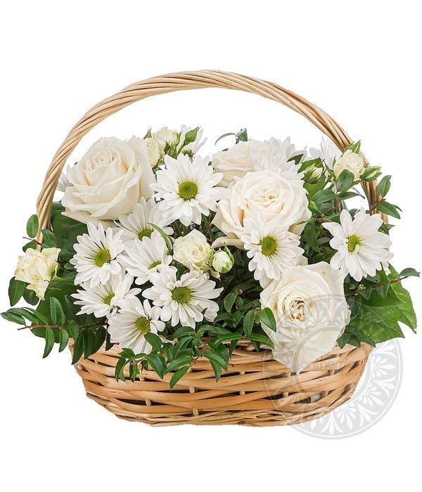 All White flower Basket Arrangement (Basic)