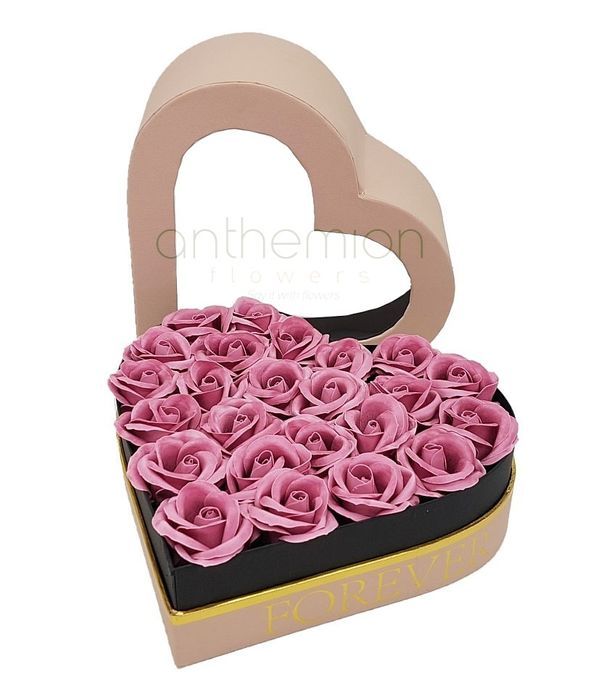 Forever Heart Box And Pink Soap Roses