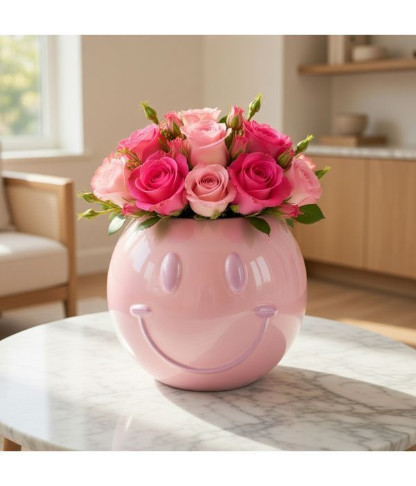 Ceramic smile arrangement in pink shades