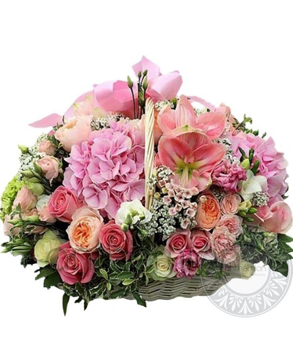 Beautiful pink and white flowers in basket (Basic)