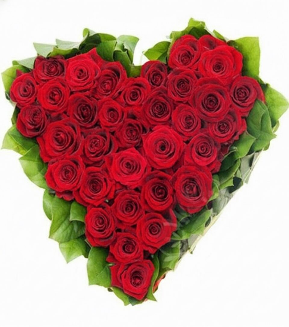 Heart Of Moss With Red Roses