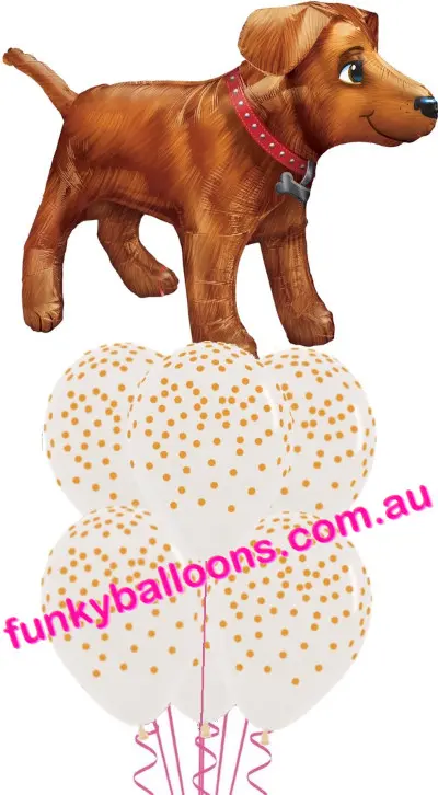 Golden Dog + Gold Confetti Dots Balloon Bouquet