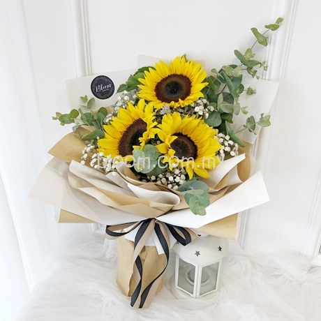 Sunflower Hand Bouquet 02 (3 Stalks Sunflower)