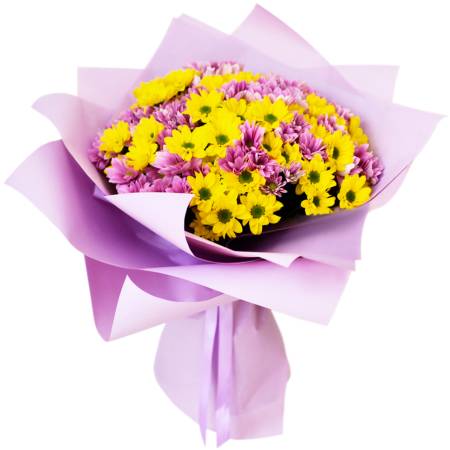 Lavender Symphony With Purple and Yellow Chrysanthemums