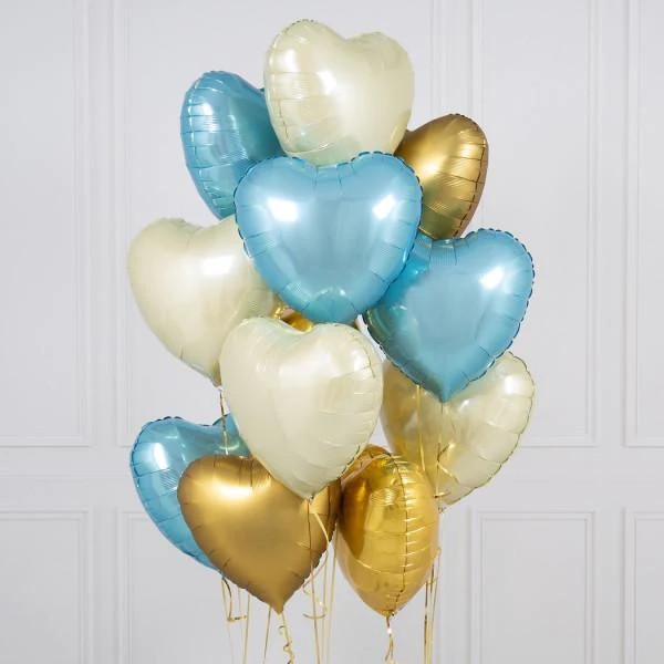 Ten Baby Blue Hearts Foil Balloons