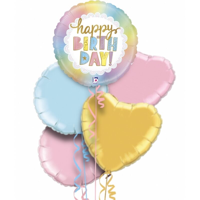 Birthday Rainbow Holographic Foil Balloon Bouquet With Free Lily O Brien Chocolate Set