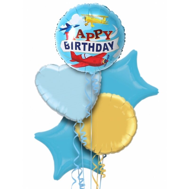 Blue Planes Happy Birthday Balloon Bouquet With Free Lily O Brien Chocolate Set