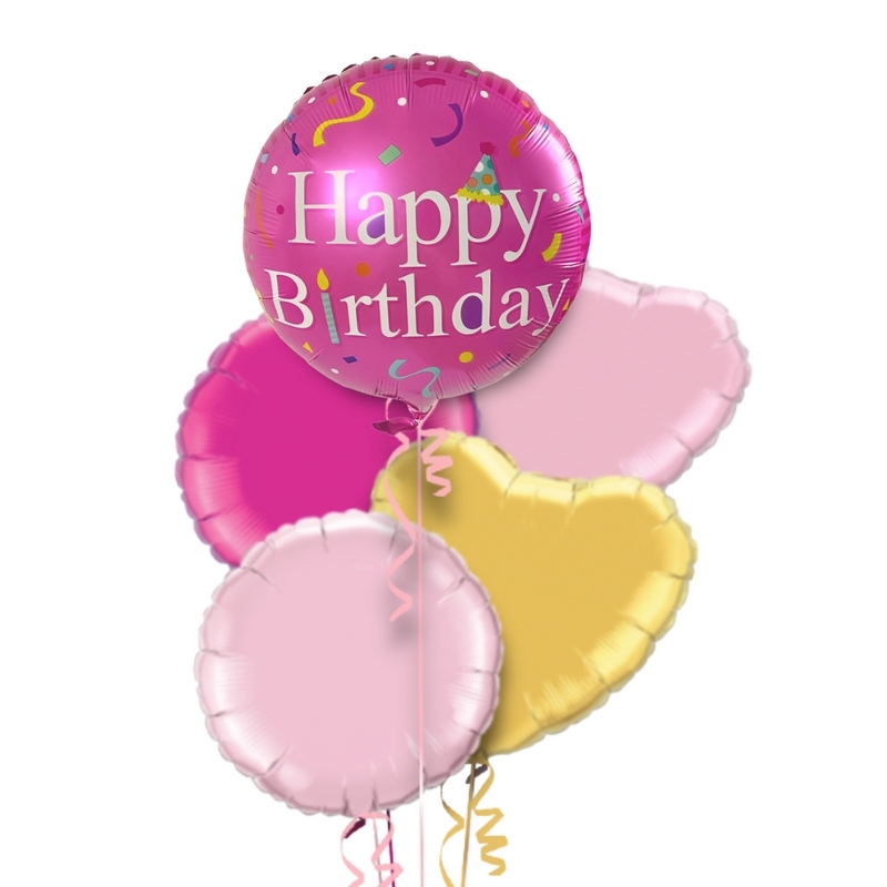 Extra Pink Party Happy Birthday Balloon Bouquet With Free Lily O Brien Chocolate Set