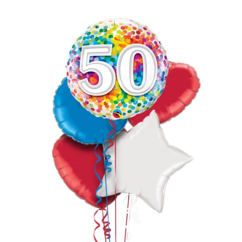 Happy 50th Birthday Rainbow Confetti Balloon Bouquet