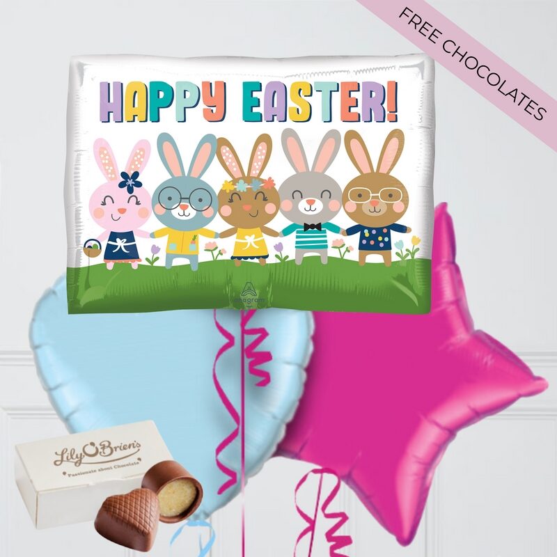 Happy Easter Bunnies Inflated Foil Balloon Bunch (4 Balloons)