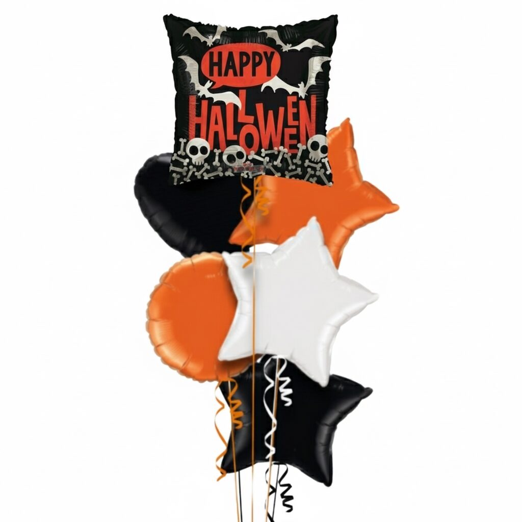 Happy Halloween Bats and Bones Foil Balloon Bunch