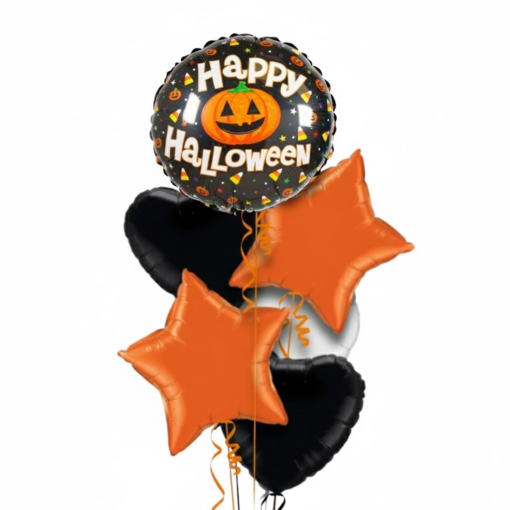 Happy Halloween Pumpkin Bright Foil Balloon Bunch