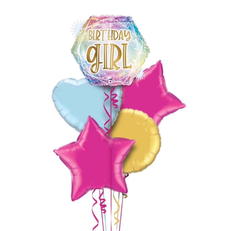 Holographic Birthday Girl Balloon Bouquet