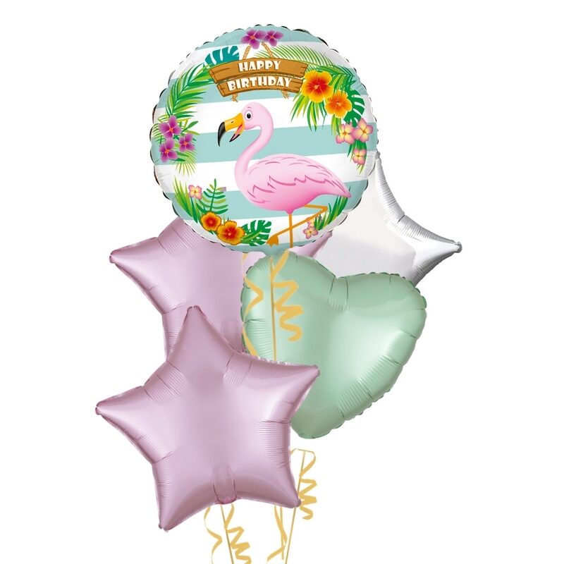 Party Flamingo Birthday Balloon Bouquet With Free Lily O Brien Chocolate Set