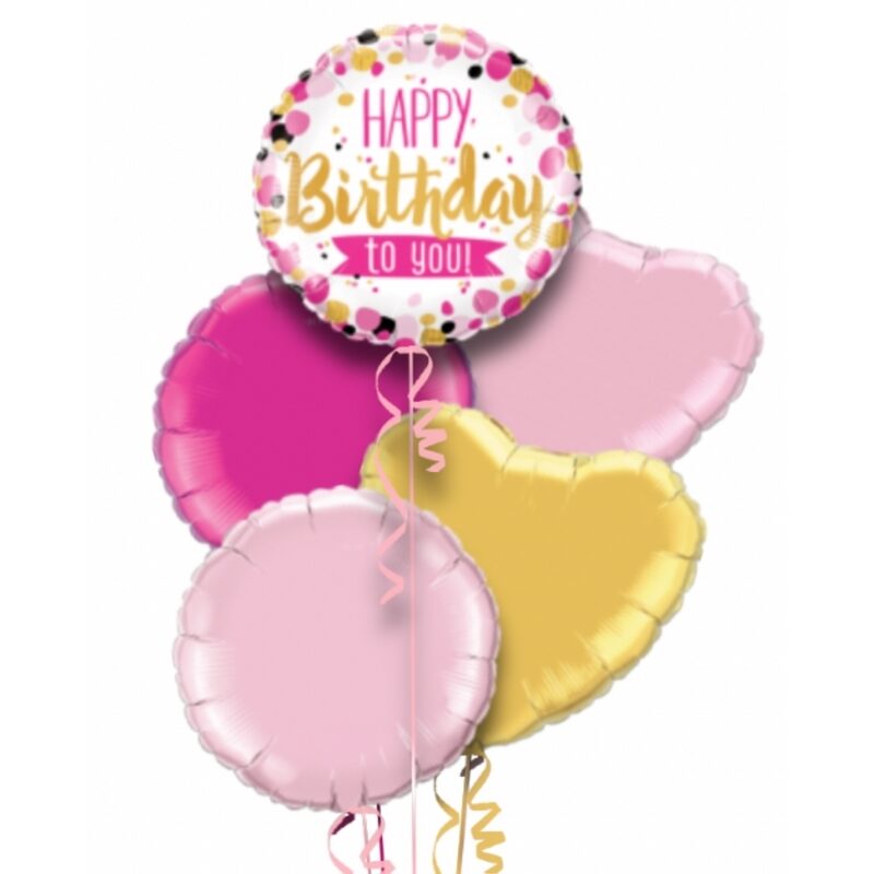 Pink and Gold Birthday to You Balloon Bouquet With Free Lily O Brien Chocolate Set