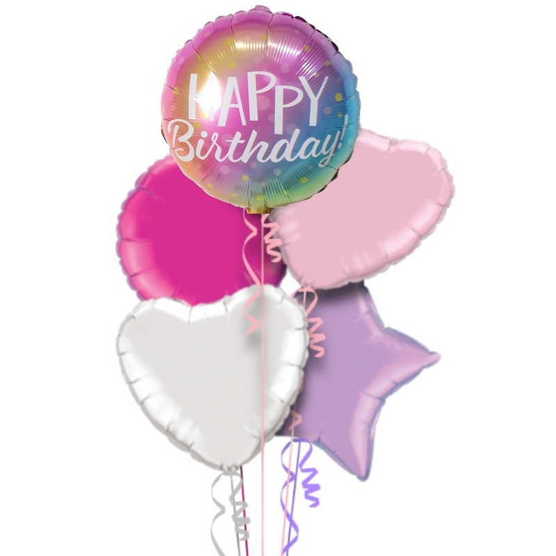 Pink Gradient Happy Birthday Balloon Bouquet With Free Lily O Brien Chocolate Set