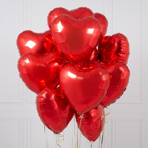 Ten Red Heart Foil Balloons