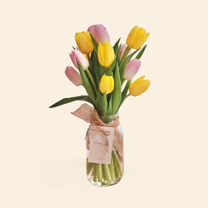 Pink & Yellow Tulip in Jar