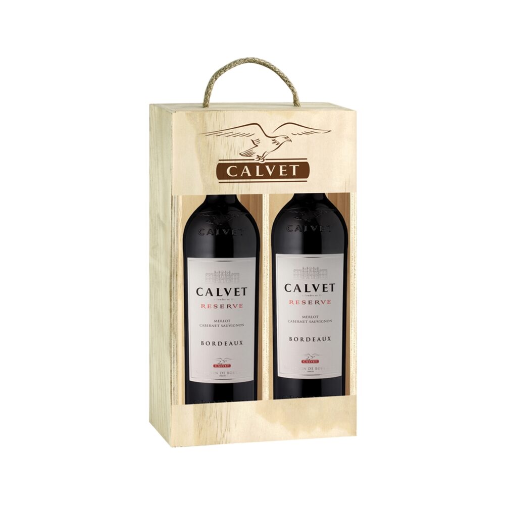 Calvet, 2 x Reserve, Bordeaux, France, 75cl in Wooden Gift Box