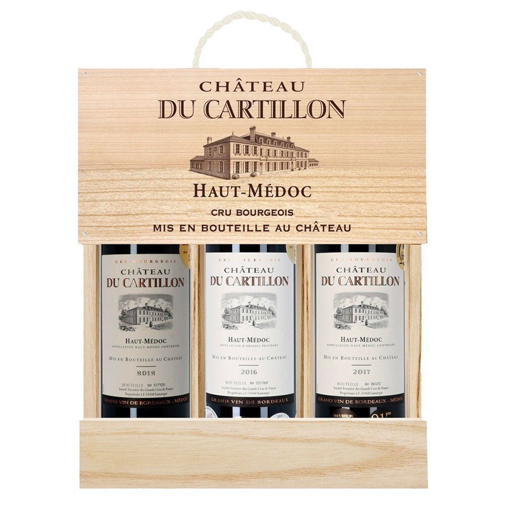 Chateau Du Cartillon, Haut-Medoc, Bordeaux, France, Red, 3x75cl in Wooden Gift Box