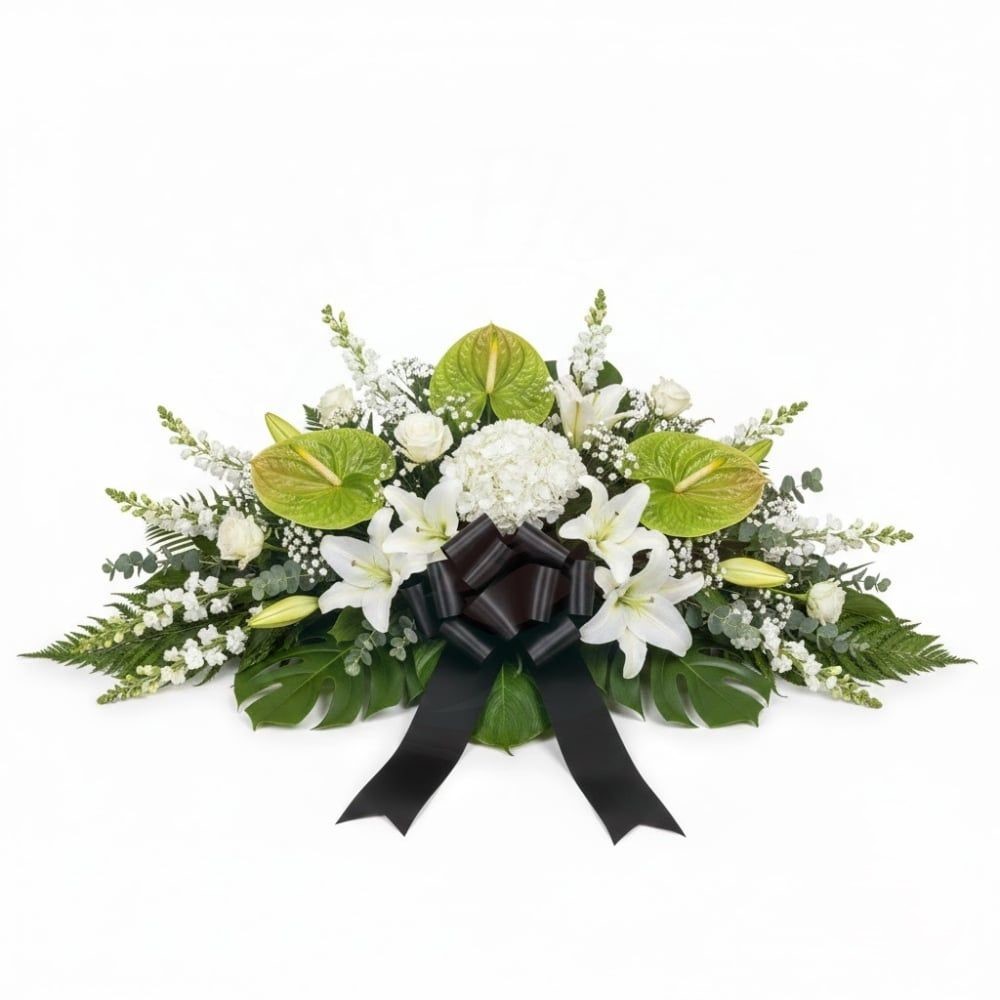 Funeral Arrangement of Anthurium and White Flowers (Refined)
