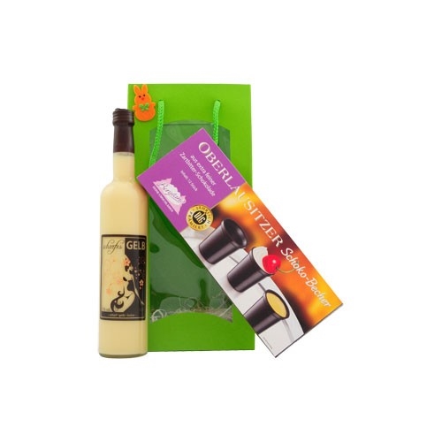 Chocolate cup and liqueur in the gift bag