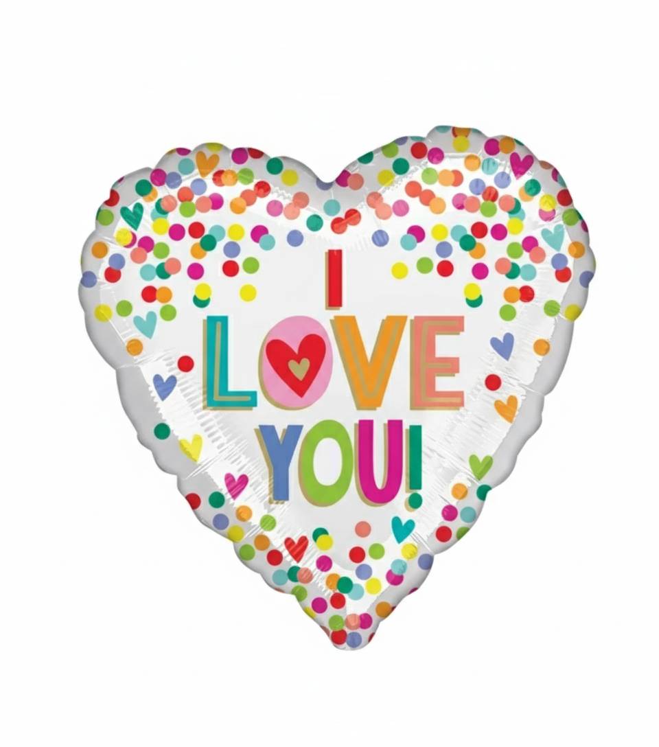 I Love You!' Confetti Heart Shaped Helium Balloon