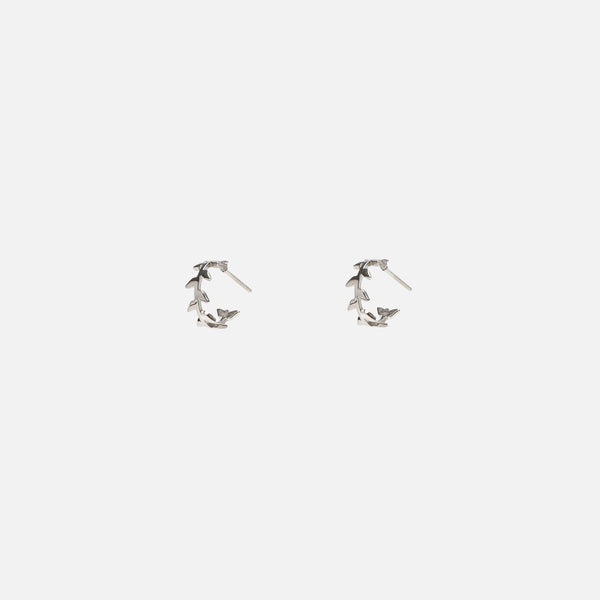Silver hoop earrings with leaf pattern