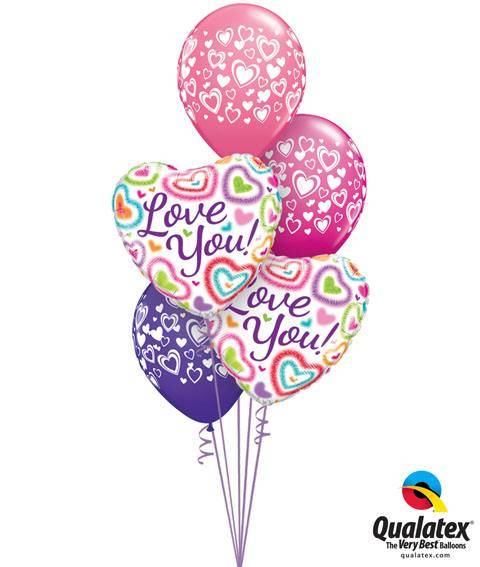 Bouquet 126 Love You! Fuzzy Hearts Qualatex #21805-2 40863-3