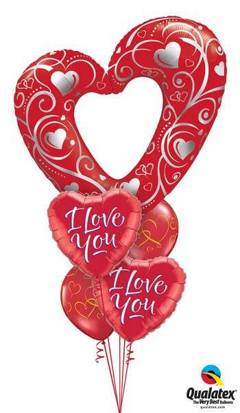 Bouquet - 46 Hearts & Filigree Red Qualatex #16441 29133-2 40862-2