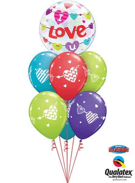 Bouquet 489 I Love U Banners Hearts Qualatex #46047 48202-6