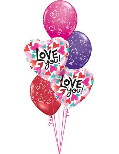 Bouquet 501 Love You Coverging Hearts Qualatex #46070-2 90570-3