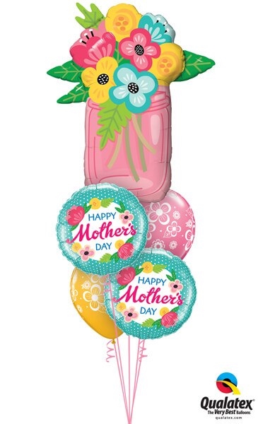 Bouquet 596 Mother's Day Mason Jar Qualatex #47583 47380-2 48370-2