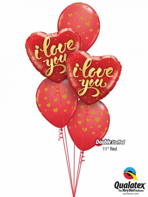 Bukiet 789 žI Love You Gold Hearts Qualatex #78541-2 85706-3 43790-3