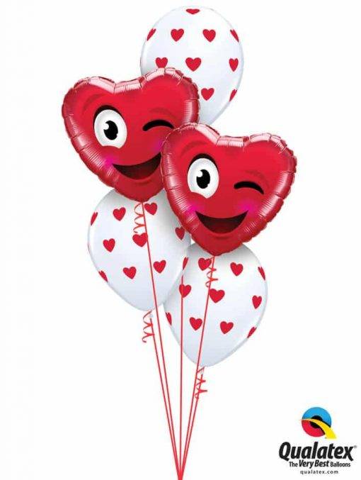 Bukiet 792 „Smiley Wink Heart” Red & White Qualatex #78549-2 76928-3