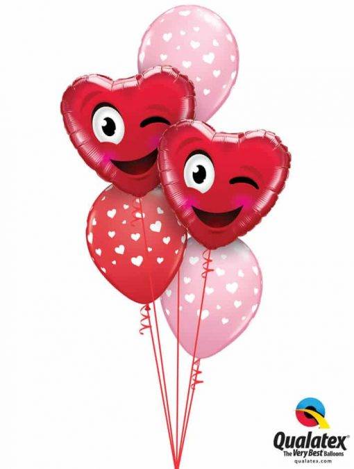 Bouquet 793 "Smiley Wink Heart" Pink & Red Qualatex #78549-2 85713-3