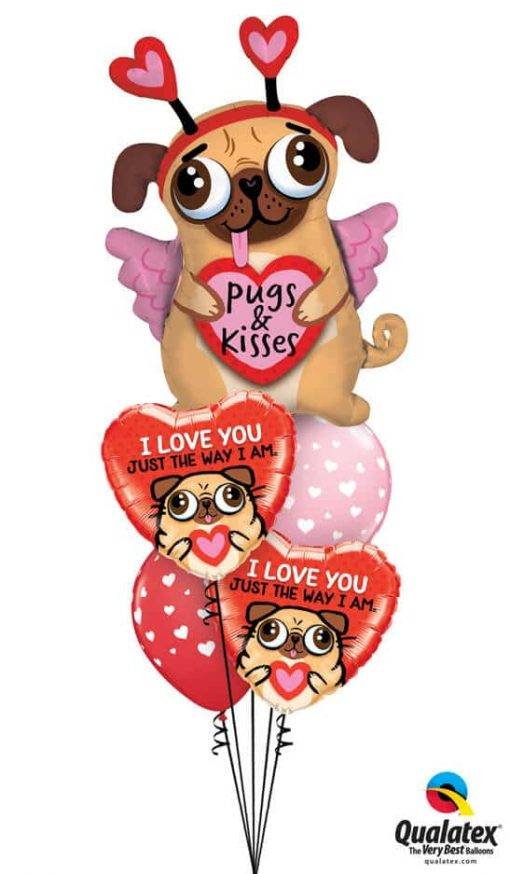 Bouquet 830 Pugs & Kisses Puppy Love Qualatex #78533 78551-2 85713-2