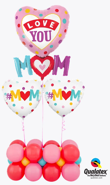 Bouquet 934 Mother's Day Hearts & Dots Qualatex #82552 82204-2 43790-8 43766-8 43570-8 50319-6