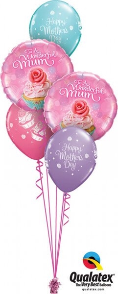 Bouquet 394 To A Wonderful Mum Cupcake Qualatex #90585-2 11978-3