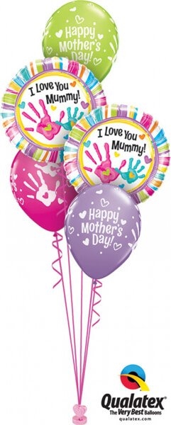 Bukiet 396 I Love You Mummy Handprints Qualatex #90581-2 11976-3