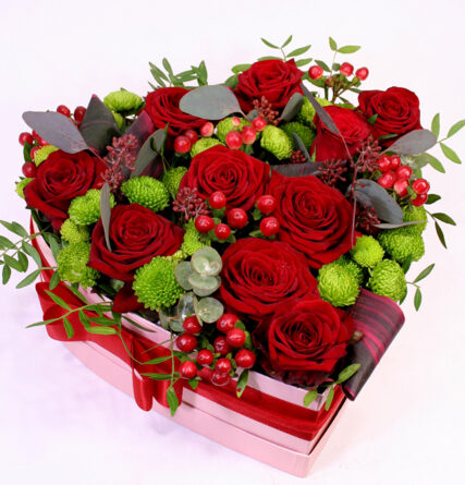 Needless to say - Heart-shaped flower box with red roses