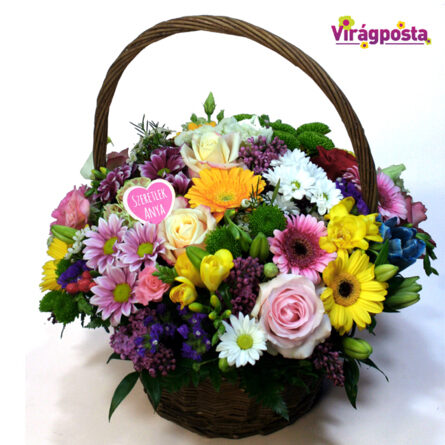 Rainbow flower basket with roses XL