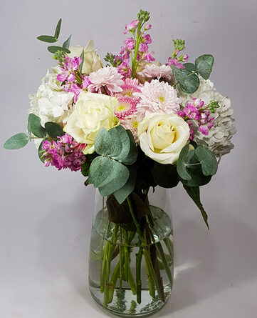Pure beauty - with white roses and pink flowers (Medium)