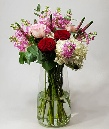 Loving you - with red roses and pink flowers (Medium)